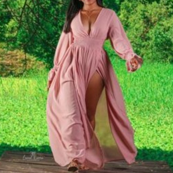 Boho pink shirred waist wrap hem maxi dress - Picture 7 of 8